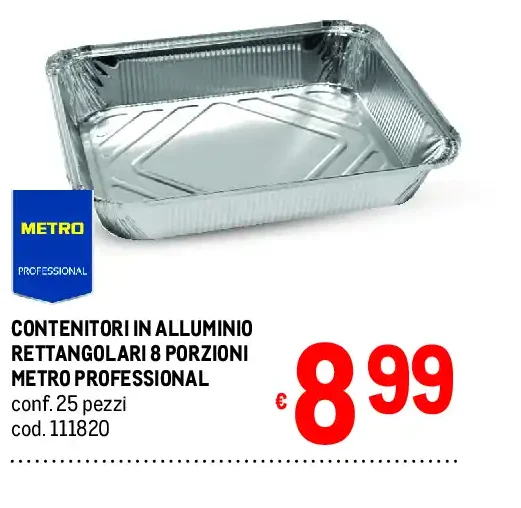 Contenitori in alluminio rettangolari 8 porzioni Metro Professional