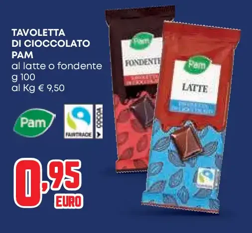 Tavoletta di cioccolato al latte o fondente Pam