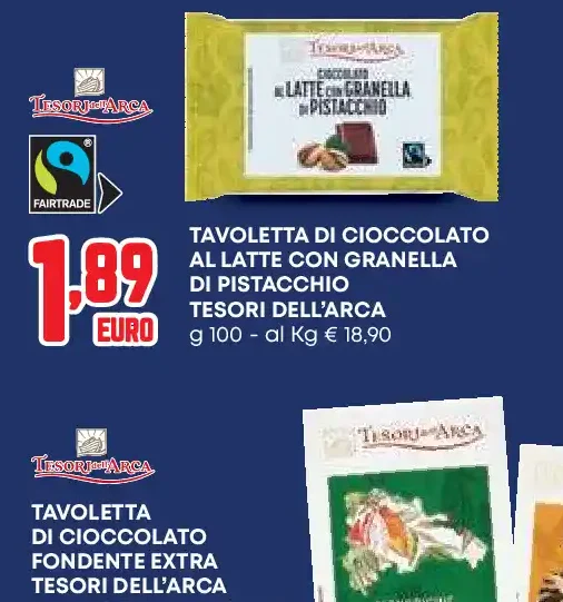 Tavoletta di cioccolato al latte con granella di pistacchio Tesori dell'Arca