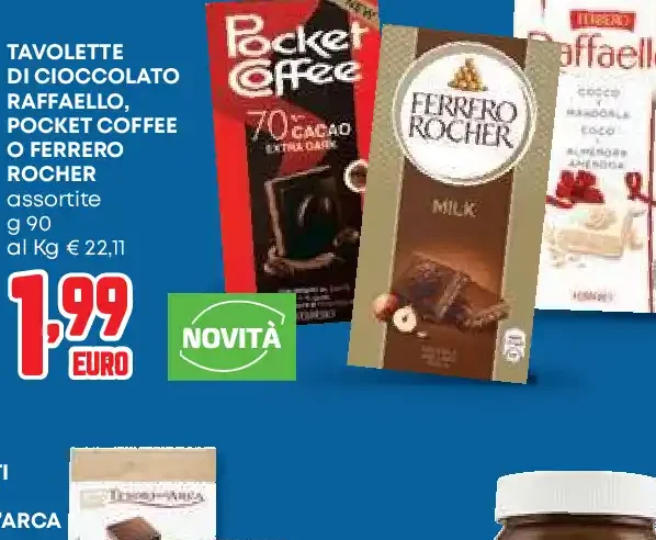 Tavolette di cioccolato Raffaello, Pocket Coffee o Ferrero Rocher