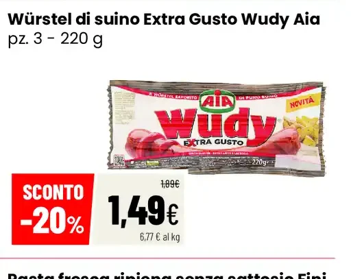 Würstel di suino Extra Gusto Wudy Aia