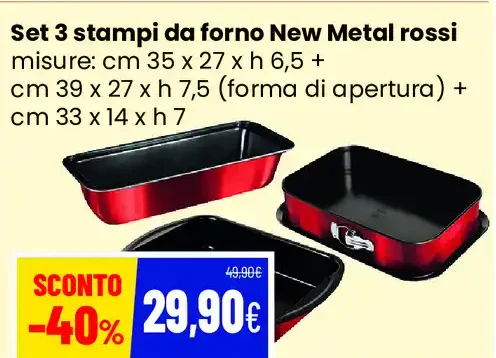 Set 3 stampi da forno New Metal rossi