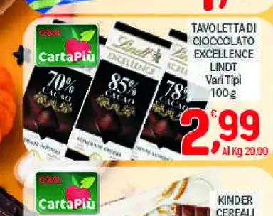 Tavoletta di cioccolato Lindt vari tipi