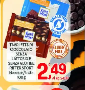 Tavoletta di cioccolato senza lattosio e senza glutine Ritter Sport