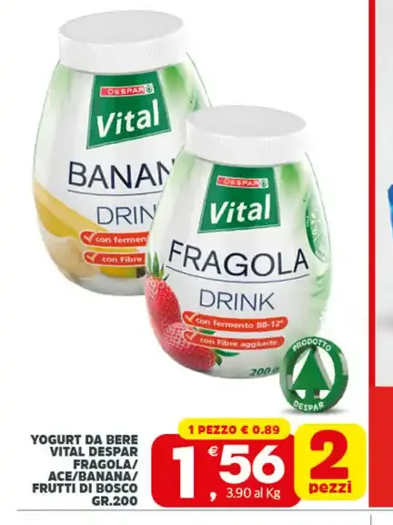 Yogurt da bere Vital Despar fragola/banana/ace/frutti di bosco