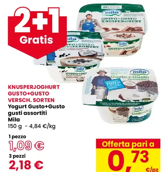 Yogurt Gusto+Gusto Mila assortiti