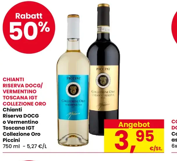 Chianti Riserva DOCG o Vermentino Toscana IGT Collezione Oro Piccini