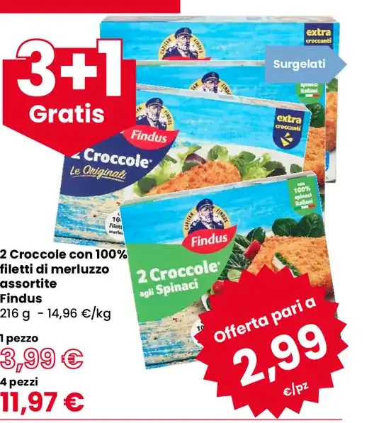 Croccole con 100% filetti di merluzzo assortite Findus