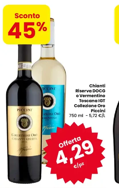 Chianti Riserva DOCG o Vermentino Toscana IGT Collezione Oro Piccini