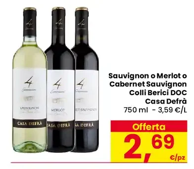 Sauvignon o Merlot o Cabernet Sauvignon Colli Berici DOC Casa Defrà