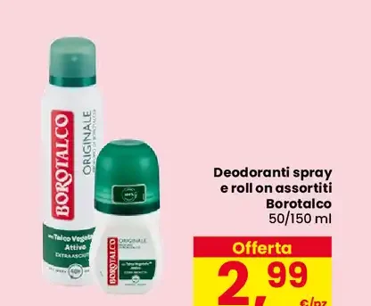 Deodoranti spray e roll on Borotalco