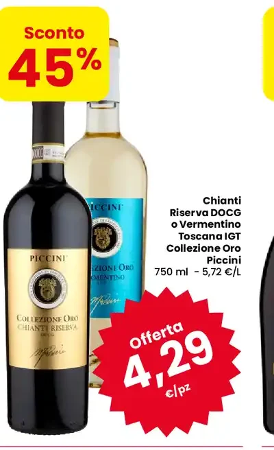 Chianti Riserva DOCG o Vermentino Toscana IGT Collezione Oro Piccini