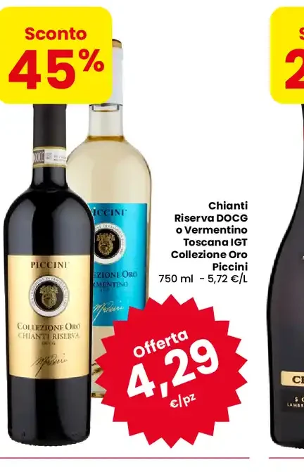 Chianti Riserva DOCG o Vermentino Toscana IGT Collezione Oro Piccini