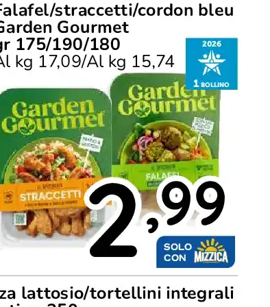 Falafel/straccetti/cordon bleu Garden Gourmet