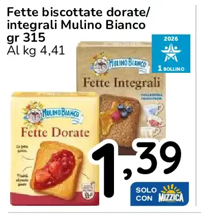 Fette biscottate dorate/integrali Mulino Bianco
