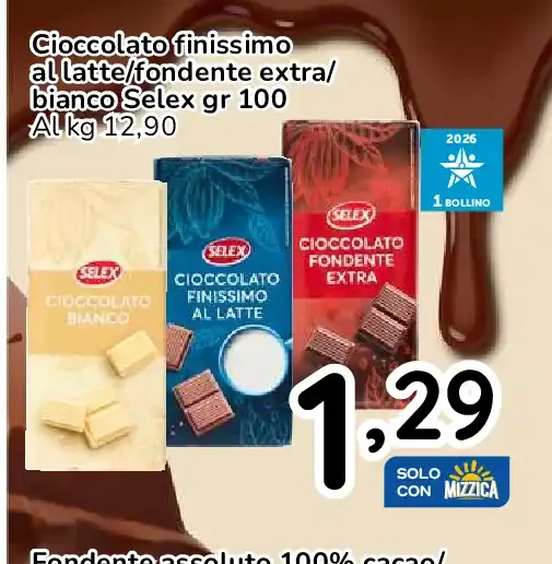 Cioccolato finissimo al latte/fondente extra/bianco Selex