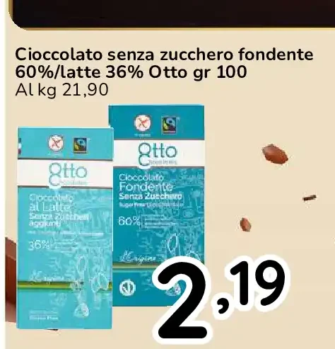 Cioccolato senza zucchero fondente 60%/latte 36% Otto
