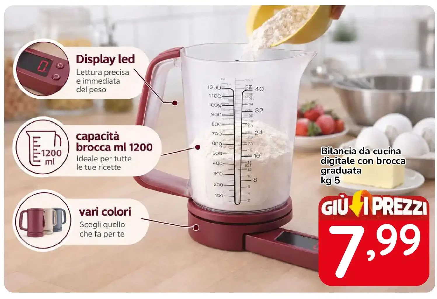 Bilancia da cucina digitale con brocca graduata