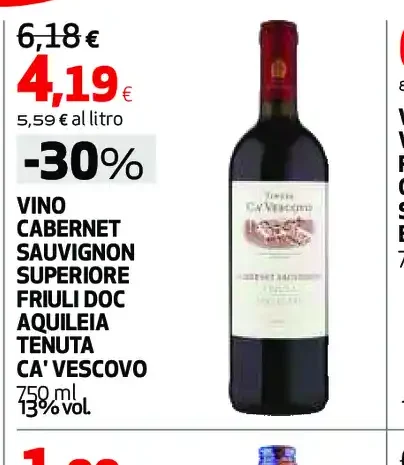 Vino Cabernet Sauvignon Superiore Friuli DOC Aquileia Tenuta Ca' Vescovo