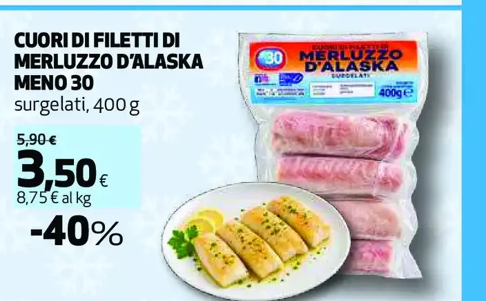 Cuori di filetti di merluzzo d'Alaska Meno 30