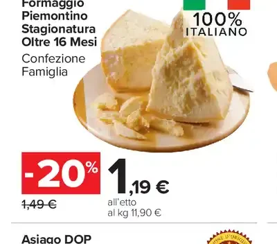 Formaggio piemontino stagionatura oltre 16 mesi