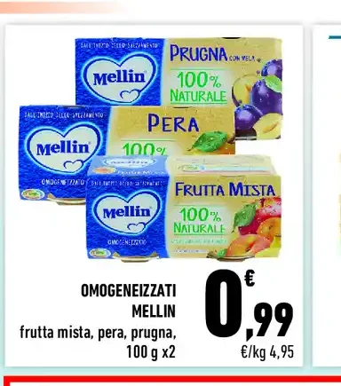 Omogeneizzati Mellin frutta mista, pera, prugna