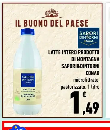 Latte intero prodotto di montagna Sapori&Dintorni Conad