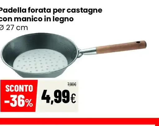 Padella forata per castagne con manico in legno
