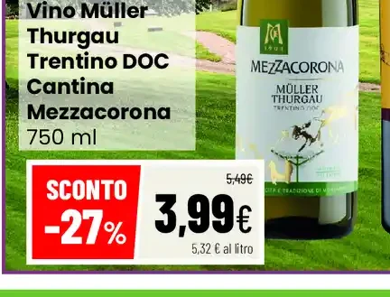 Vino Müller Thurgau Trentino DOC Cantina Mezzacorona