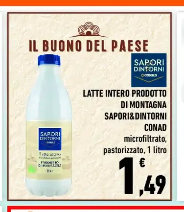 Latte intero prodotto di montagna Sapori&Dintorni Conad