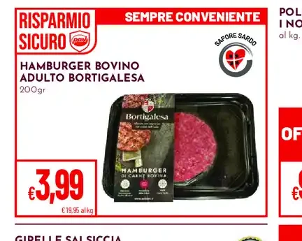 Hamburger bovino adulto Bortigalese