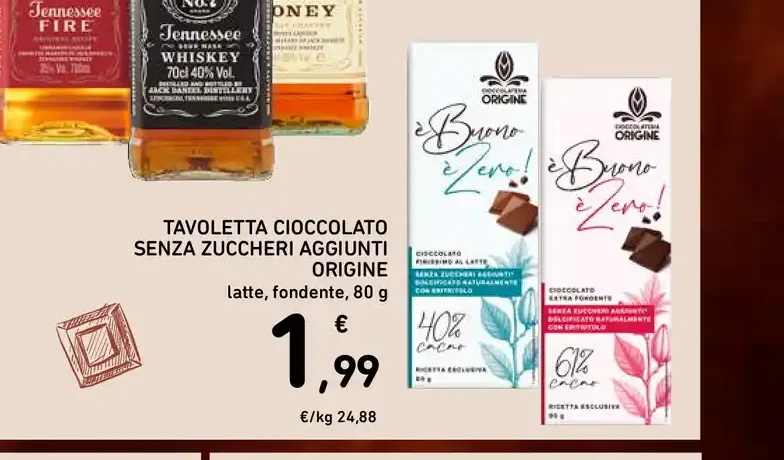 Tavoletta di cioccolato senza zuccheri aggiunti Origine