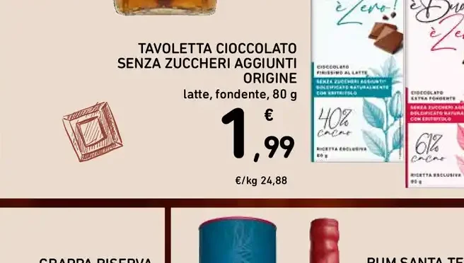 Tavoletta di cioccolato senza zuccheri aggiunti Origine