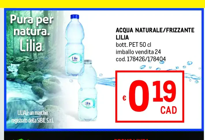Acqua naturale/frizzante Lilia