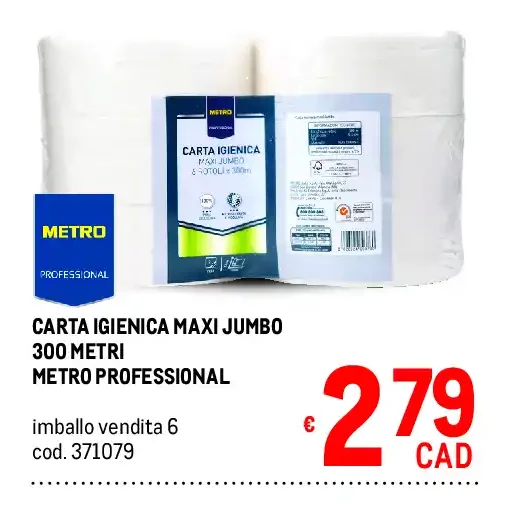 Carta igienica Maxi Jumbo 300 metri Metro Professional