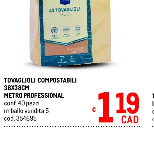 Tovaglioli compostabili 38x38 cm Metro Professional