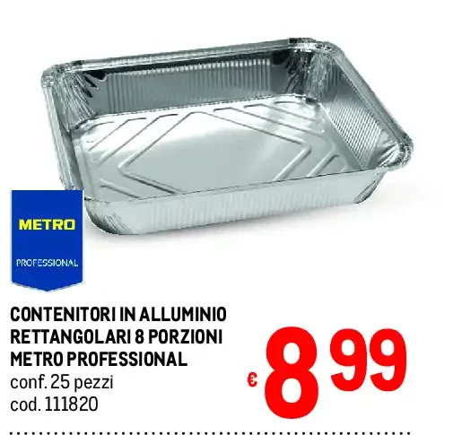 Contenitori in alluminio rettangolari 8 porzioni Metro Professional
