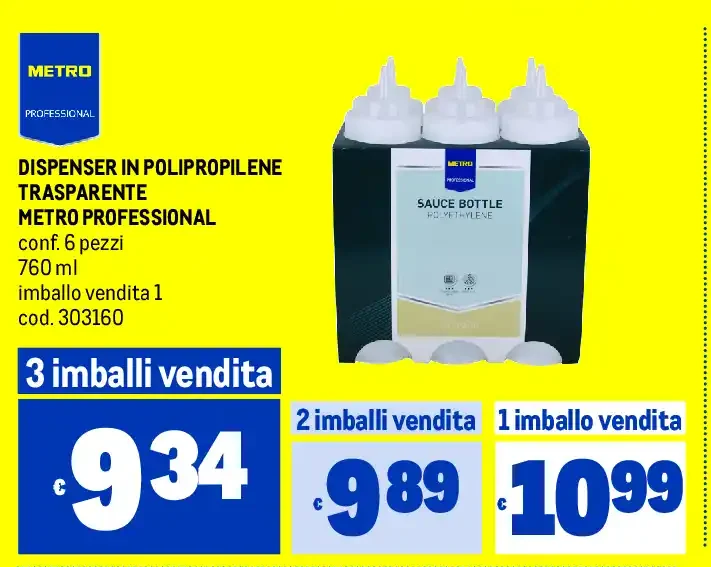 Dispenser in polipropilene trasparente Metro Professional, conf. 6 pezzi, 760 ml