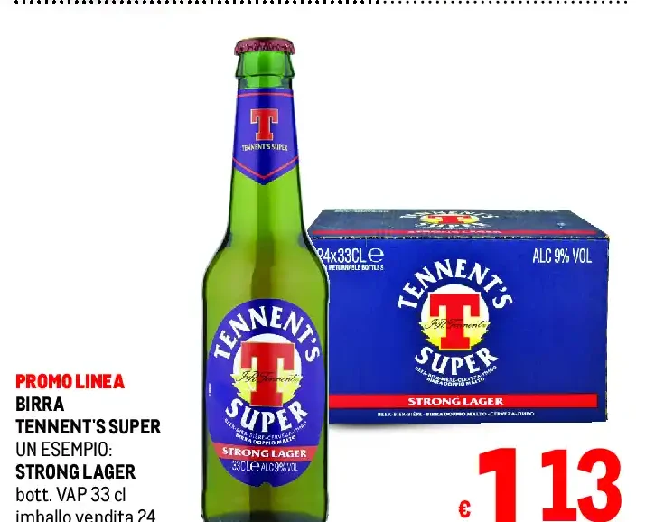 Birra Tennent's Super Strong Lager, bottiglia 33 cl