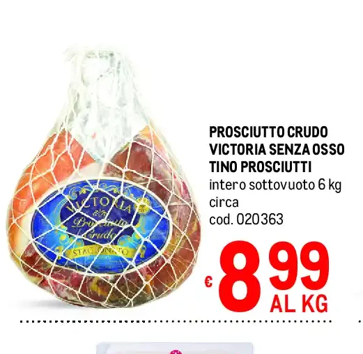 Prosciutto crudo senza osso