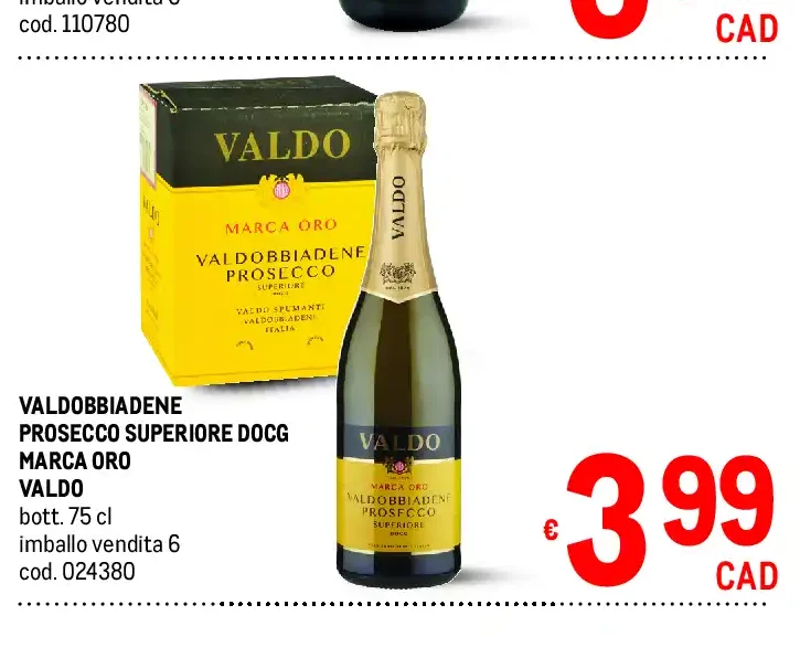 Valdobbiadene Prosecco Superiore DOCG Marca Oro Valdo