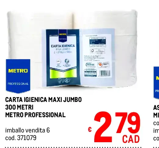 Carta igienica Maxi Jumbo 300 metri Metro Professional