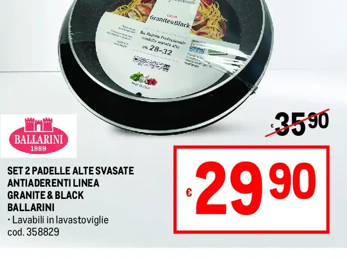 Set 2 padelle alte svasate antiaderenti Granite & Black Ballarini