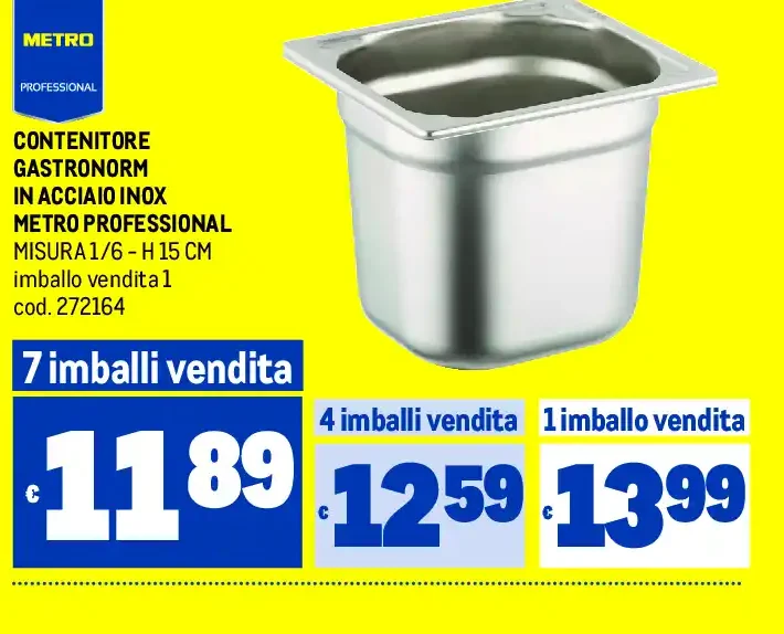 Contenitore gastronorm in acciaio inox Metro Professional