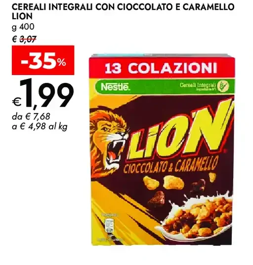 Cereali integrali con cioccolato e caramello Lion