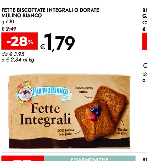Fette biscottate integrali o dorate Mulino Bianco