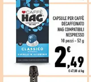 Capsule caffè decaffeinato Hag