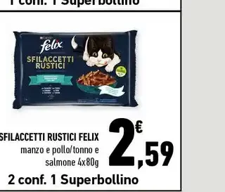 Sfilaccetti rustici Felix manzo e pollo/tonno e salmone 4x80 g