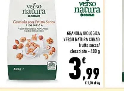 Granola biologica con frutta secca e cioccolato