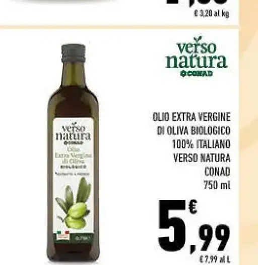 Olio extravergine di oliva biologico Verso Natura Conad